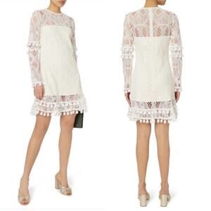 ALEXIS Liana Lace Crochet Pom Pom White Mini Dress Long Sleeve XS Boho